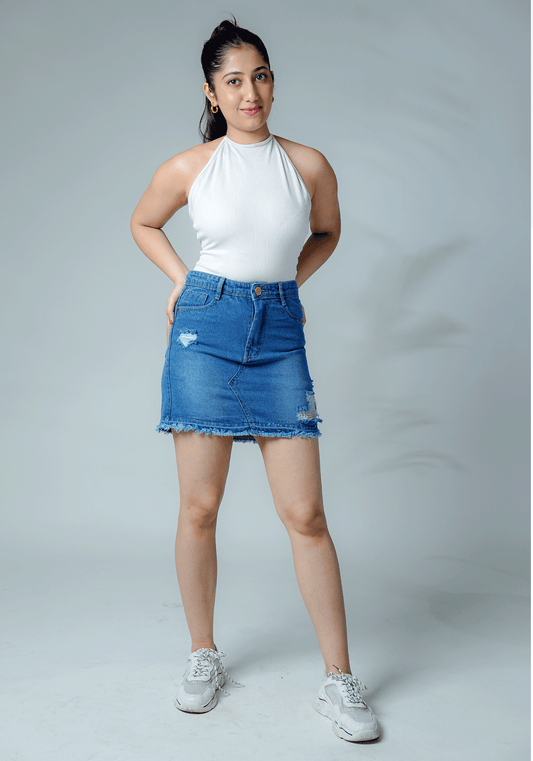 Blue Rugged Skirt for Women