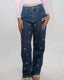 Dark Wash All-Over Bow Embroidered Baggy Jeans