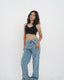 Bow Detail All-Over Embroidered Light Wash Baggy Jeans
