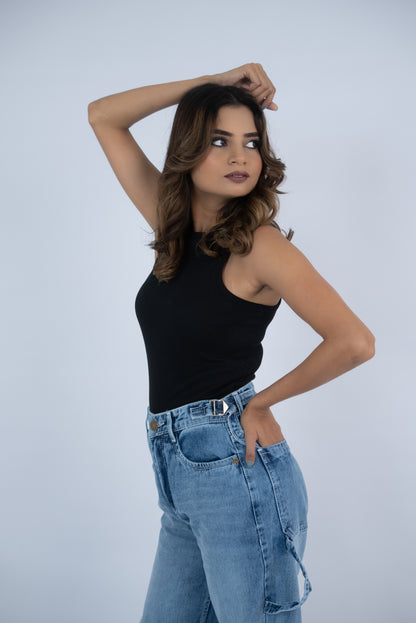 Wide-Leg Buckle Jeans (Light Blue)