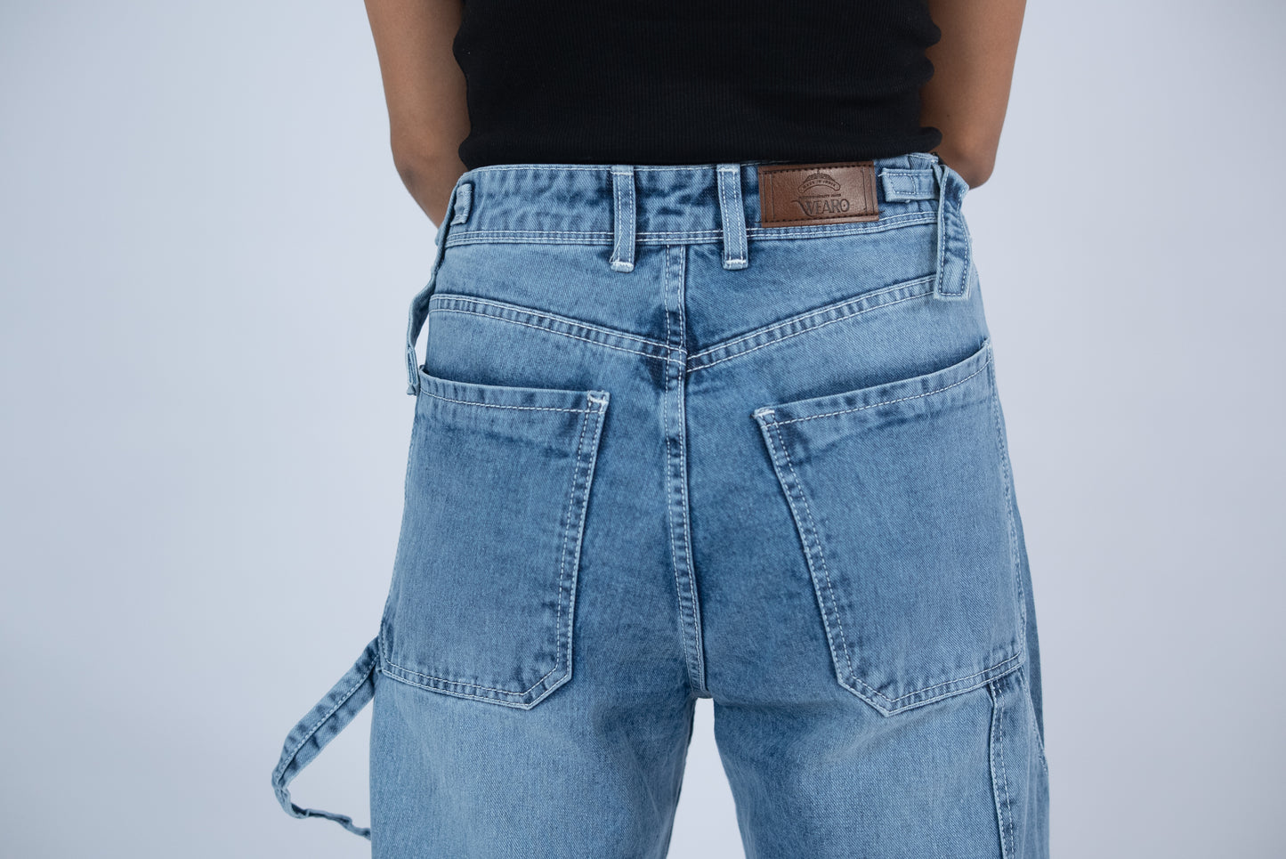 Wide-Leg Buckle Jeans (Light Blue)