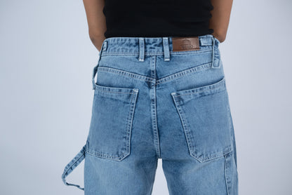 Wide-Leg Buckle Jeans (Light Blue)