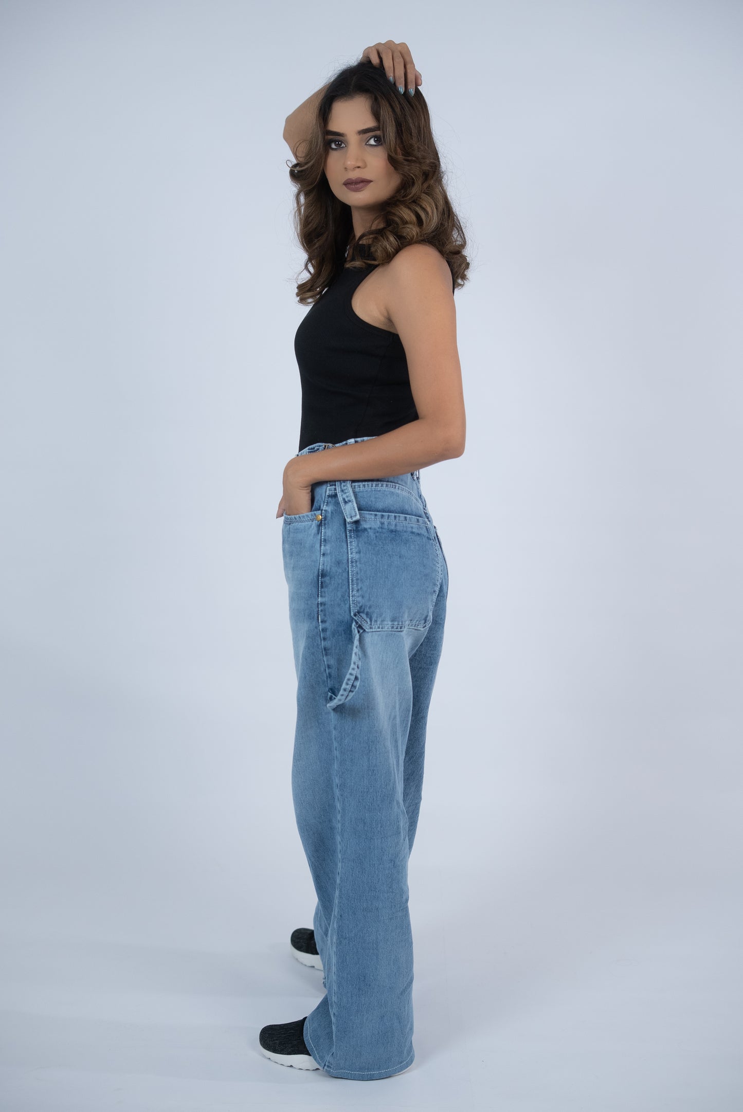 Wide-Leg Buckle Jeans (Light Blue)