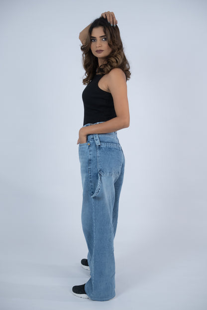 Wide-Leg Buckle Jeans (Light Blue)