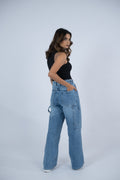 Wide-Leg Buckle Jeans (Light Blue)
